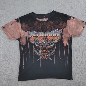 Affliction Tour Storm Lace Appliqué Graphic Tie Dye T-Shirt Women's Medium
